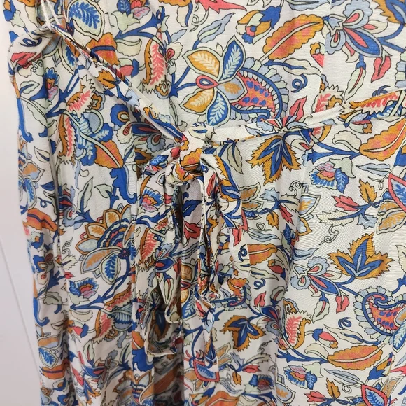 Boden Linen Blend Midi Dress Puff Sleeve A-Line Floral Boho Print V-Neck Size 14 - Picture 8 of 16